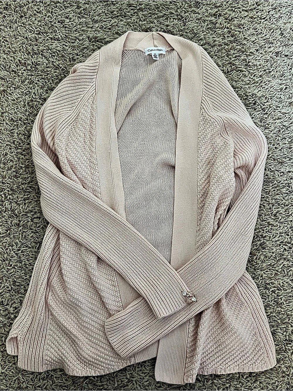 Calvin Klein Open Front Knit Cardigan in Pink Size Medium Like New